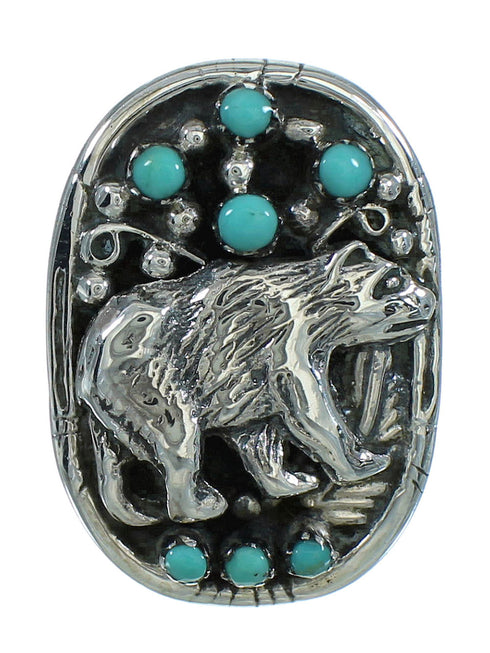 Turquoise Sterling Silver Southwestern Bear Ring Size 6-1/4 RX85692